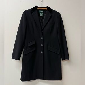 Lauren Ralph Lauren Coat Womens 8 Black Wool Overcoat Velvet Collar USA